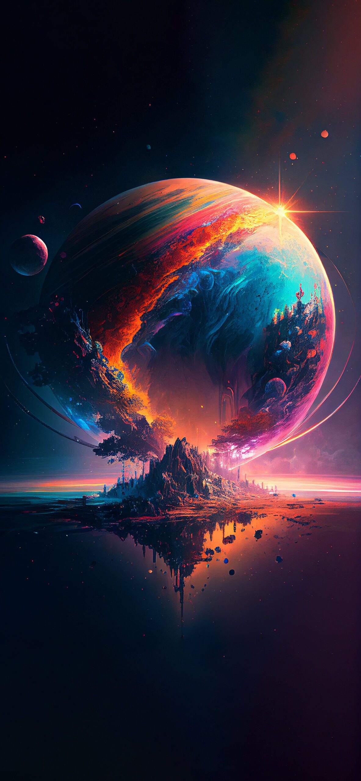 Amoled 4k wallpaper space Colorful and Astonishing planet and mountain scaled| Amoled 4k wallpaper space Colorful and Astonishing planet and mountain reflecting on lake - wallpapers 4K - Wallpaper